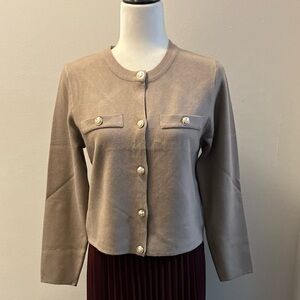 Beige Cardigan with Gold accent buttons